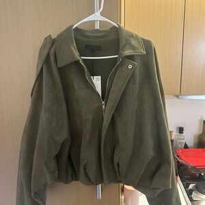 Zara Green Suede Bomber Jacket for Women